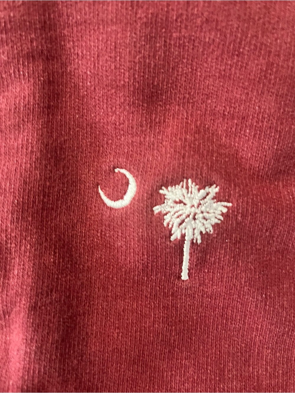 Embroidered Palm & Crescent Burgandy Quarter Zip Unisex